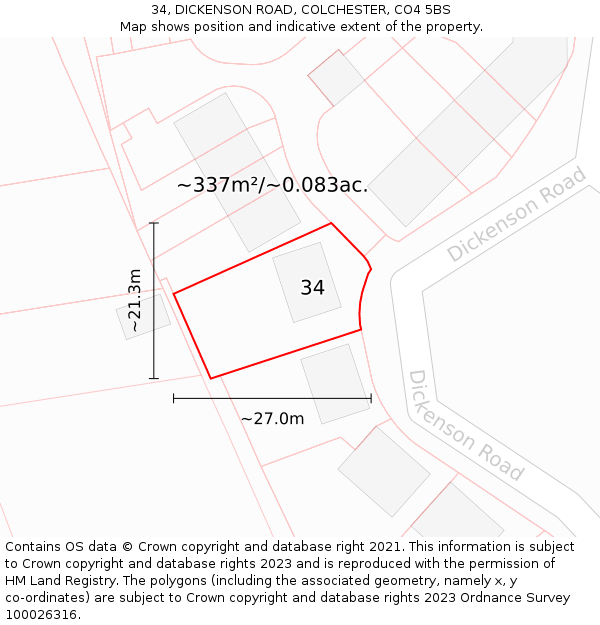 34, DICKENSON ROAD, COLCHESTER, CO4 5BS: Plot and title map