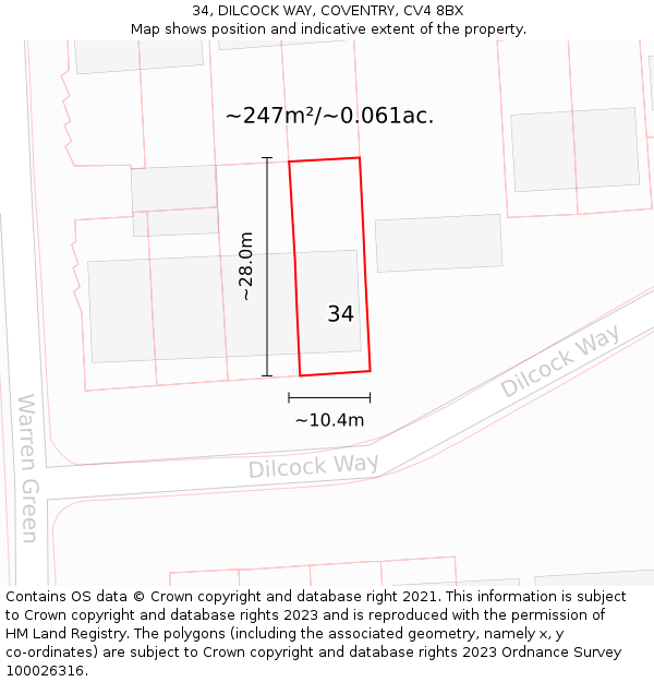 34, DILCOCK WAY, COVENTRY, CV4 8BX: Plot and title map