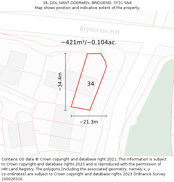 34, DOL NANT DDERWEN, BRIDGEND, CF31 5AA: Plot and title map