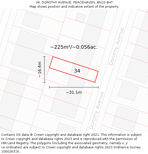 34, DOROTHY AVENUE, PEACEHAVEN, BN10 8HT: Plot and title map