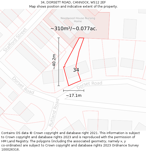 34, DORSETT ROAD, CANNOCK, WS12 2EF: Plot and title map