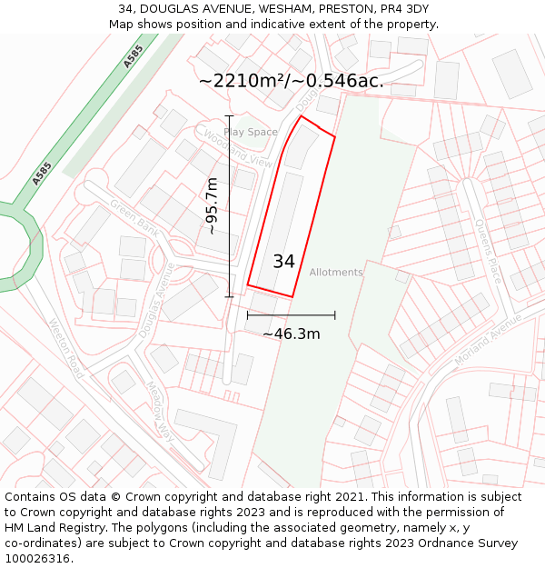 34, DOUGLAS AVENUE, WESHAM, PRESTON, PR4 3DY: Plot and title map