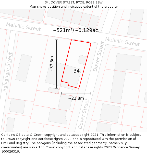 34, DOVER STREET, RYDE, PO33 2BW: Plot and title map