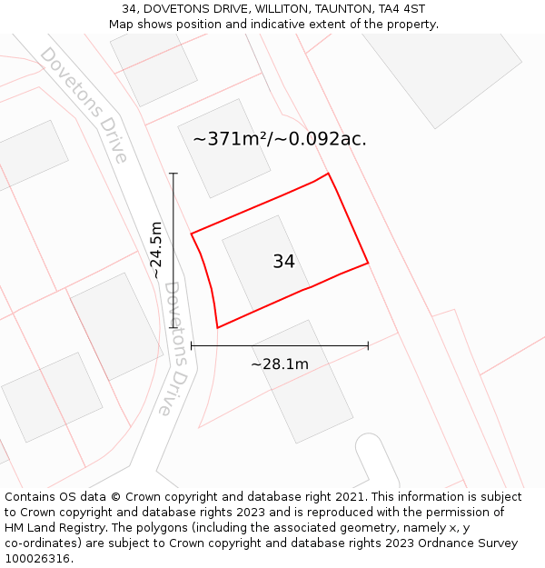 34, DOVETONS DRIVE, WILLITON, TAUNTON, TA4 4ST: Plot and title map