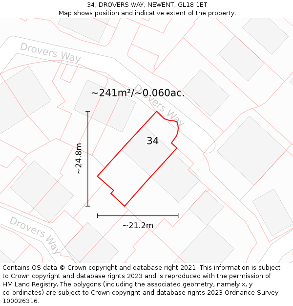 34, DROVERS WAY, NEWENT, GL18 1ET: Plot and title map