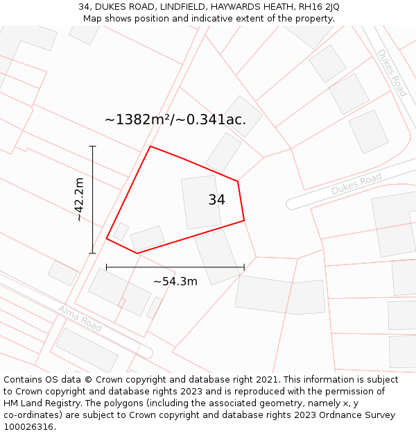 34, DUKES ROAD, LINDFIELD, HAYWARDS HEATH, RH16 2JQ: Plot and title map