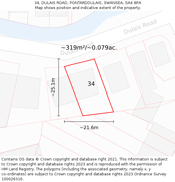 34, DULAIS ROAD, PONTARDDULAIS, SWANSEA, SA4 8PA: Plot and title map