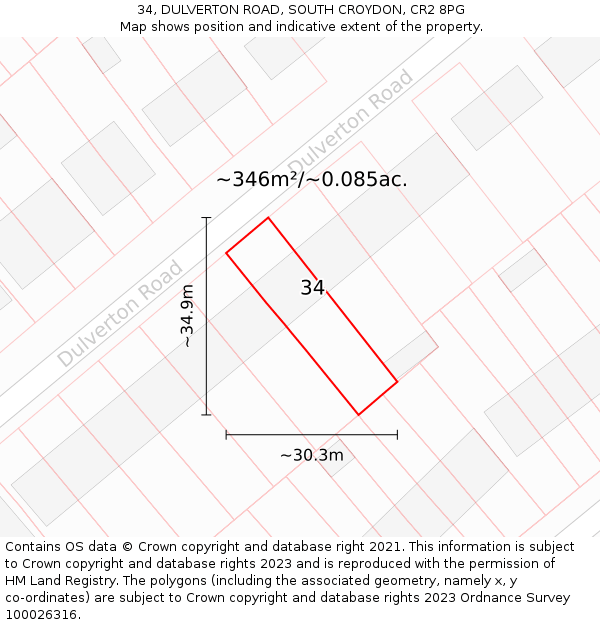 34, DULVERTON ROAD, SOUTH CROYDON, CR2 8PG: Plot and title map