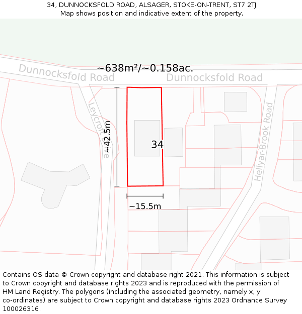 34, DUNNOCKSFOLD ROAD, ALSAGER, STOKE-ON-TRENT, ST7 2TJ: Plot and title map