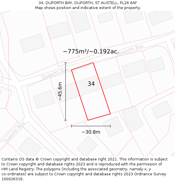 34, DUPORTH BAY, DUPORTH, ST AUSTELL, PL26 6AF: Plot and title map