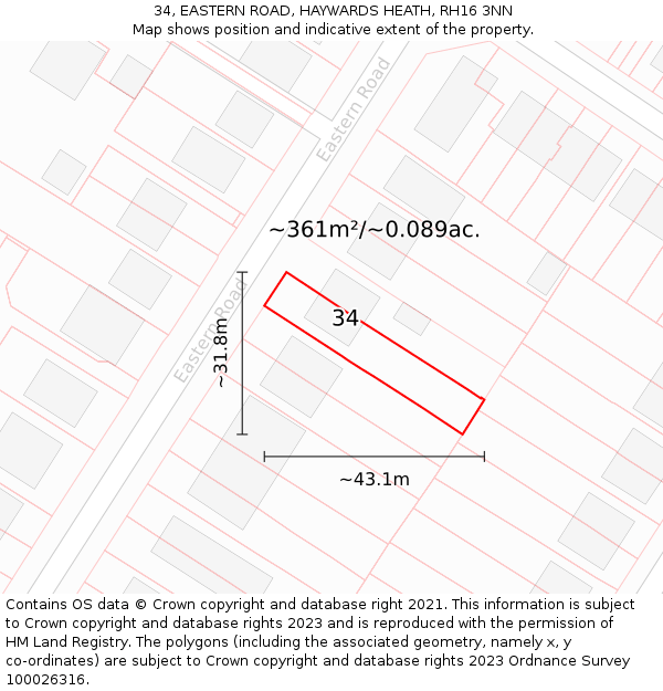 34, EASTERN ROAD, HAYWARDS HEATH, RH16 3NN: Plot and title map