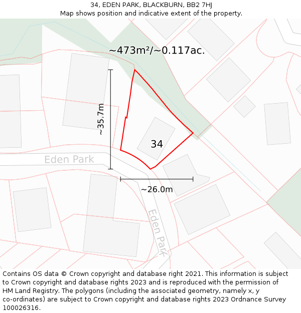 34, EDEN PARK, BLACKBURN, BB2 7HJ: Plot and title map