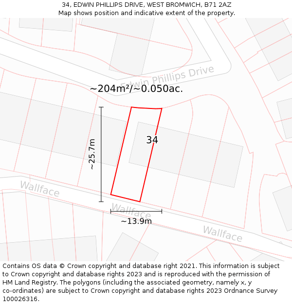 34, EDWIN PHILLIPS DRIVE, WEST BROMWICH, B71 2AZ: Plot and title map