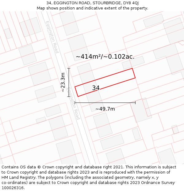 34, EGGINGTON ROAD, STOURBRIDGE, DY8 4QJ: Plot and title map