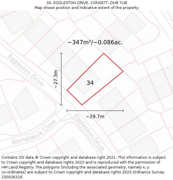 34, EGGLESTON DRIVE, CONSETT, DH8 7UB: Plot and title map