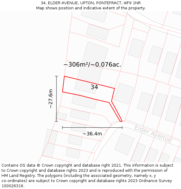 34, ELDER AVENUE, UPTON, PONTEFRACT, WF9 1NR: Plot and title map