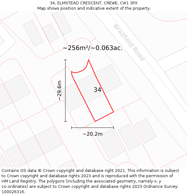 34, ELMSTEAD CRESCENT, CREWE, CW1 3PX: Plot and title map