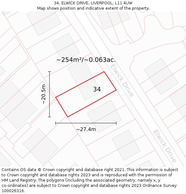 34, ELWICK DRIVE, LIVERPOOL, L11 4UW: Plot and title map