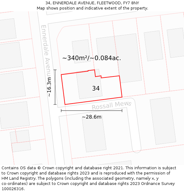 34, ENNERDALE AVENUE, FLEETWOOD, FY7 8NY: Plot and title map