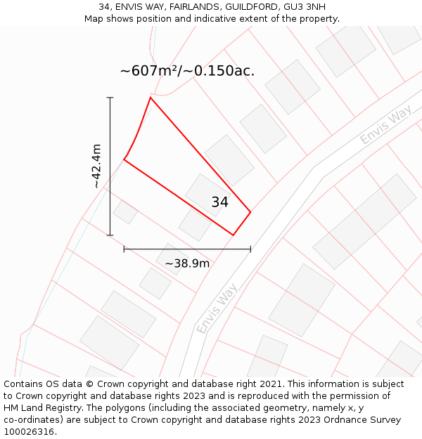 34, ENVIS WAY, FAIRLANDS, GUILDFORD, GU3 3NH: Plot and title map