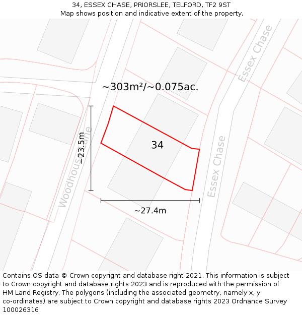 34, ESSEX CHASE, PRIORSLEE, TELFORD, TF2 9ST: Plot and title map