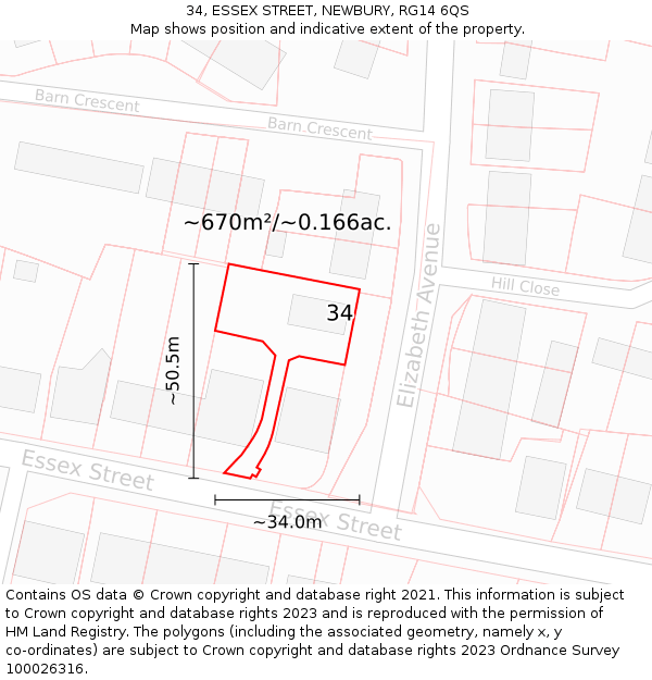 34, ESSEX STREET, NEWBURY, RG14 6QS: Plot and title map