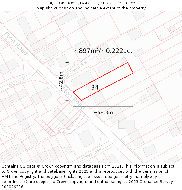 34, ETON ROAD, DATCHET, SLOUGH, SL3 9AY: Plot and title map