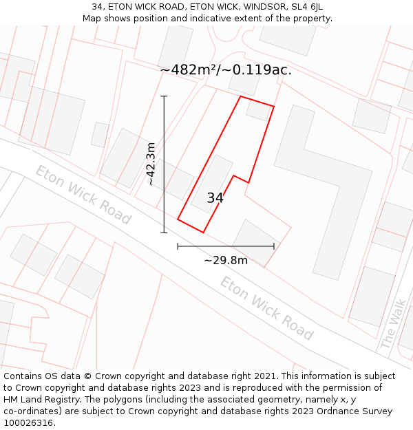 34, ETON WICK ROAD, ETON WICK, WINDSOR, SL4 6JL: Plot and title map