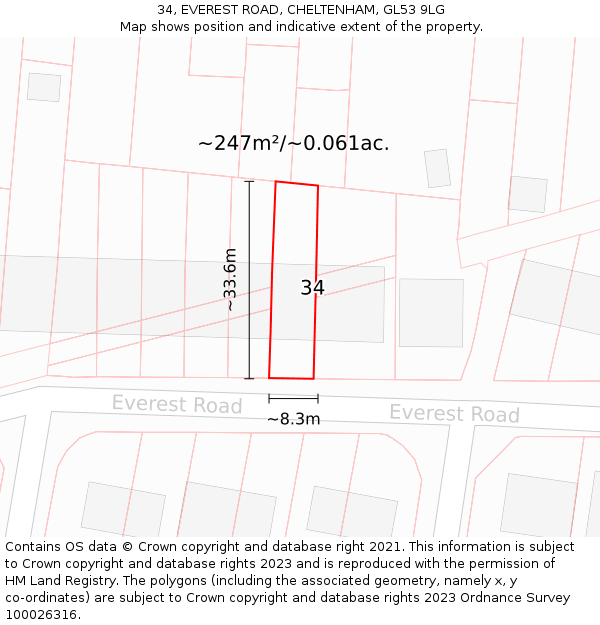 34, EVEREST ROAD, CHELTENHAM, GL53 9LG: Plot and title map