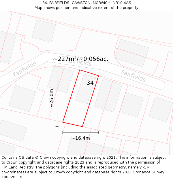 34, FAIRFIELDS, CAWSTON, NORWICH, NR10 4AS: Plot and title map