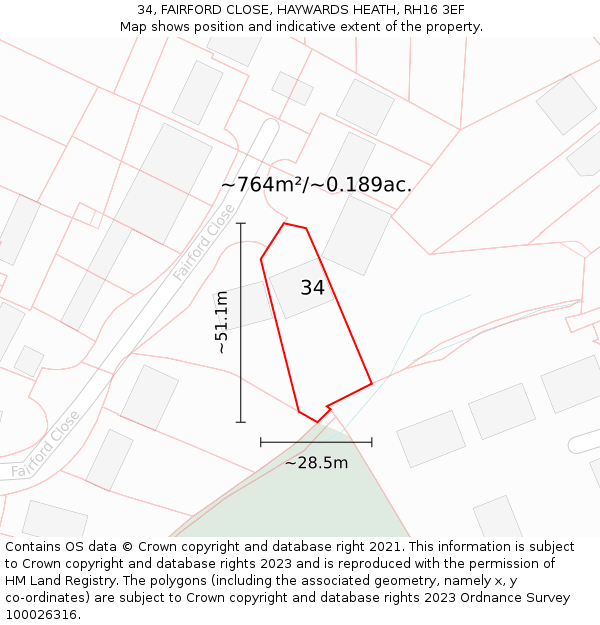 34, FAIRFORD CLOSE, HAYWARDS HEATH, RH16 3EF: Plot and title map