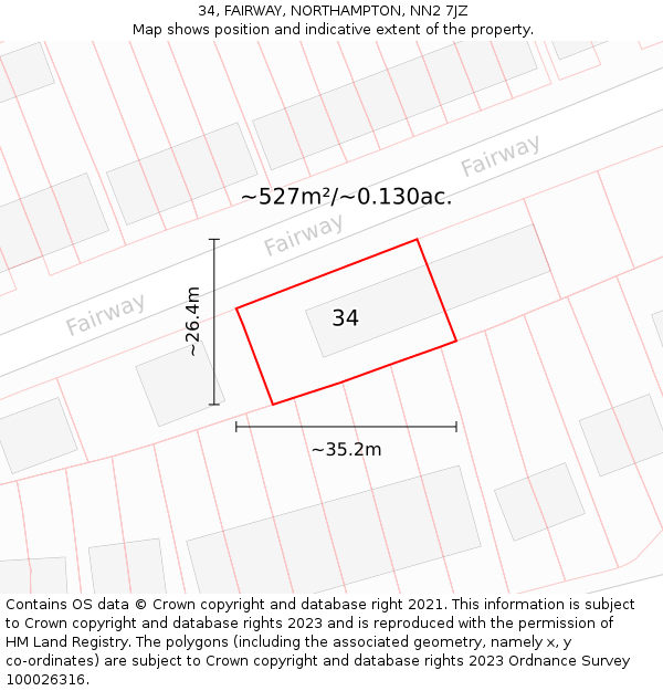 34, FAIRWAY, NORTHAMPTON, NN2 7JZ: Plot and title map