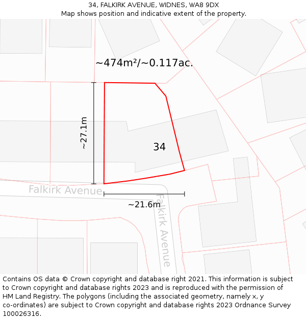 34, FALKIRK AVENUE, WIDNES, WA8 9DX: Plot and title map