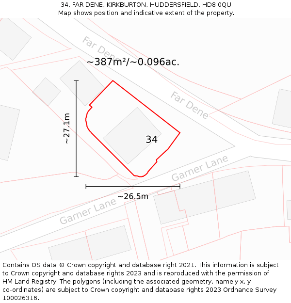 34, FAR DENE, KIRKBURTON, HUDDERSFIELD, HD8 0QU: Plot and title map
