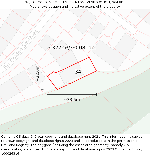 34, FAR GOLDEN SMITHIES, SWINTON, MEXBOROUGH, S64 8DE: Plot and title map