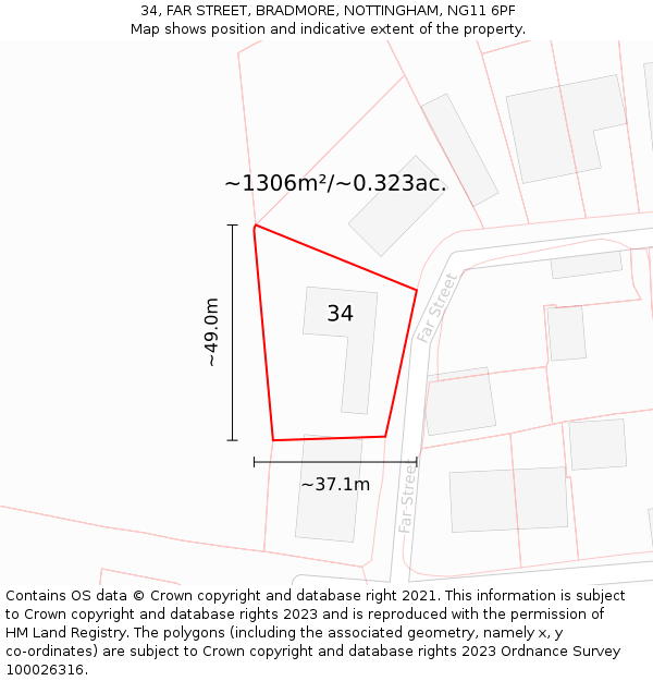 34, FAR STREET, BRADMORE, NOTTINGHAM, NG11 6PF: Plot and title map