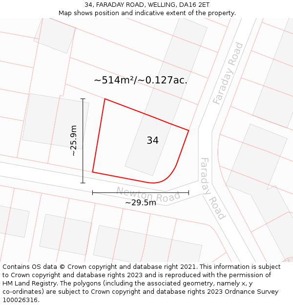 34, FARADAY ROAD, WELLING, DA16 2ET: Plot and title map