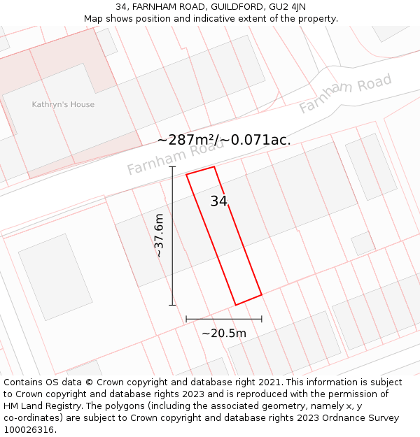 34, FARNHAM ROAD, GUILDFORD, GU2 4JN: Plot and title map