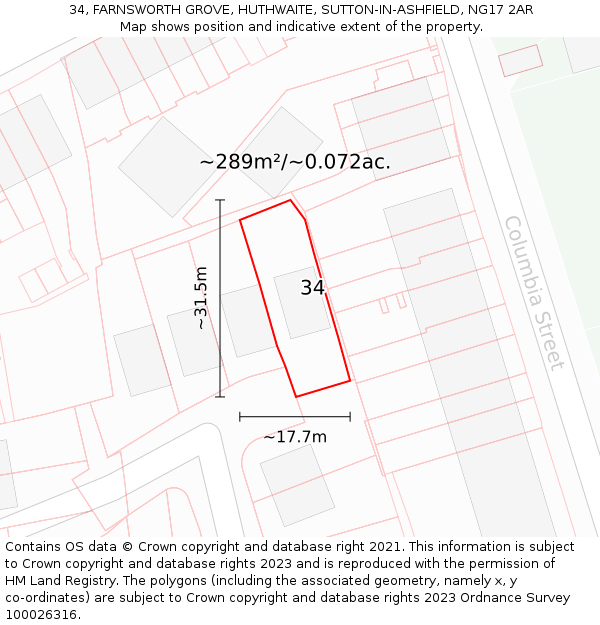 34, FARNSWORTH GROVE, HUTHWAITE, SUTTON-IN-ASHFIELD, NG17 2AR: Plot and title map