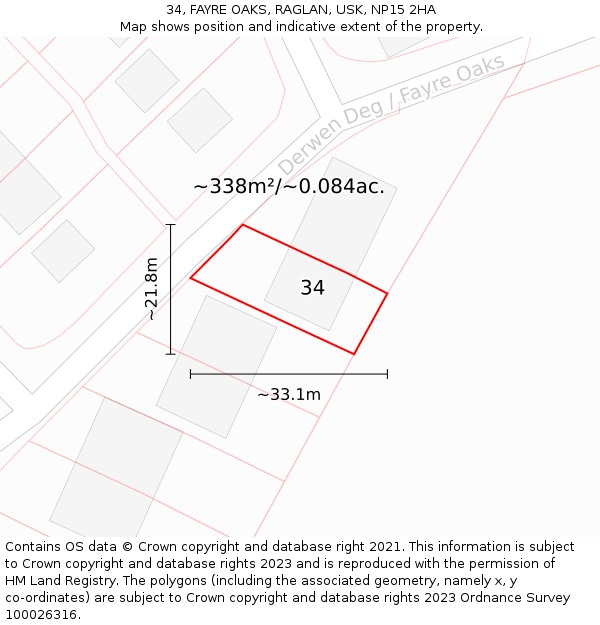 34, FAYRE OAKS, RAGLAN, USK, NP15 2HA: Plot and title map