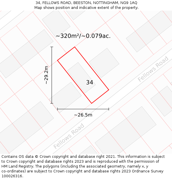 34, FELLOWS ROAD, BEESTON, NOTTINGHAM, NG9 1AQ: Plot and title map