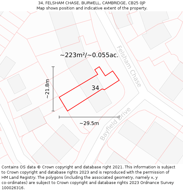 34, FELSHAM CHASE, BURWELL, CAMBRIDGE, CB25 0JP: Plot and title map