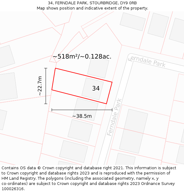 34, FERNDALE PARK, STOURBRIDGE, DY9 0RB: Plot and title map