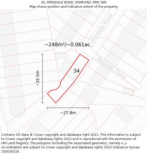 34, FERNDALE ROAD, ROMFORD, RM5 3ER: Plot and title map