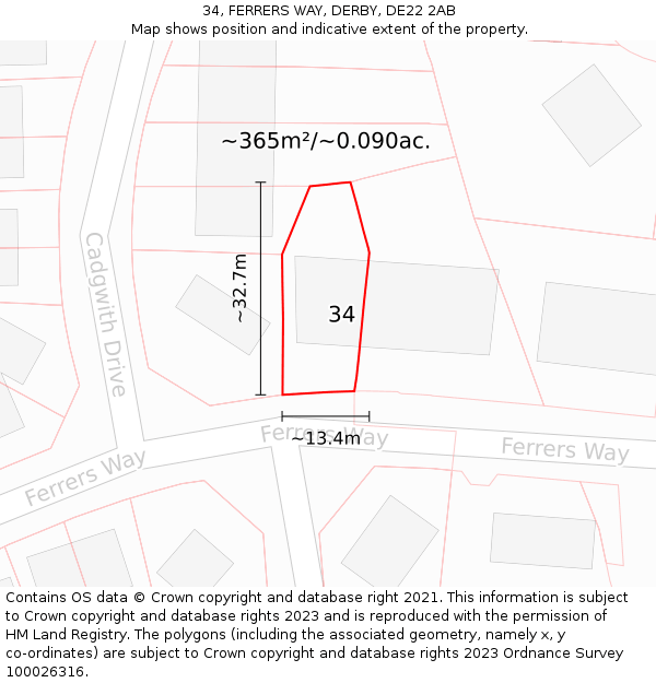 34, FERRERS WAY, DERBY, DE22 2AB: Plot and title map