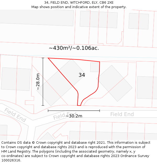 34, FIELD END, WITCHFORD, ELY, CB6 2XE: Plot and title map