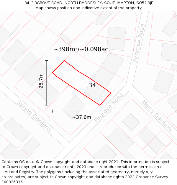 34, FIRGROVE ROAD, NORTH BADDESLEY, SOUTHAMPTON, SO52 9JF: Plot and title map