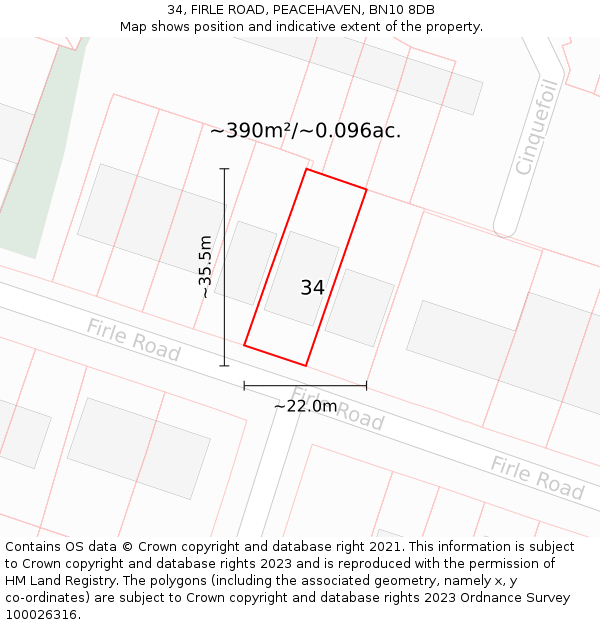 34, FIRLE ROAD, PEACEHAVEN, BN10 8DB: Plot and title map