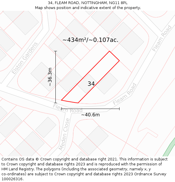 34, FLEAM ROAD, NOTTINGHAM, NG11 8PL: Plot and title map