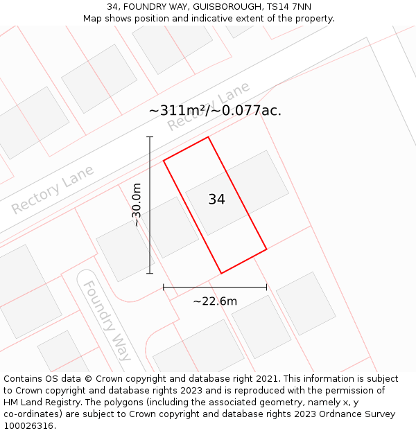 34, FOUNDRY WAY, GUISBOROUGH, TS14 7NN: Plot and title map